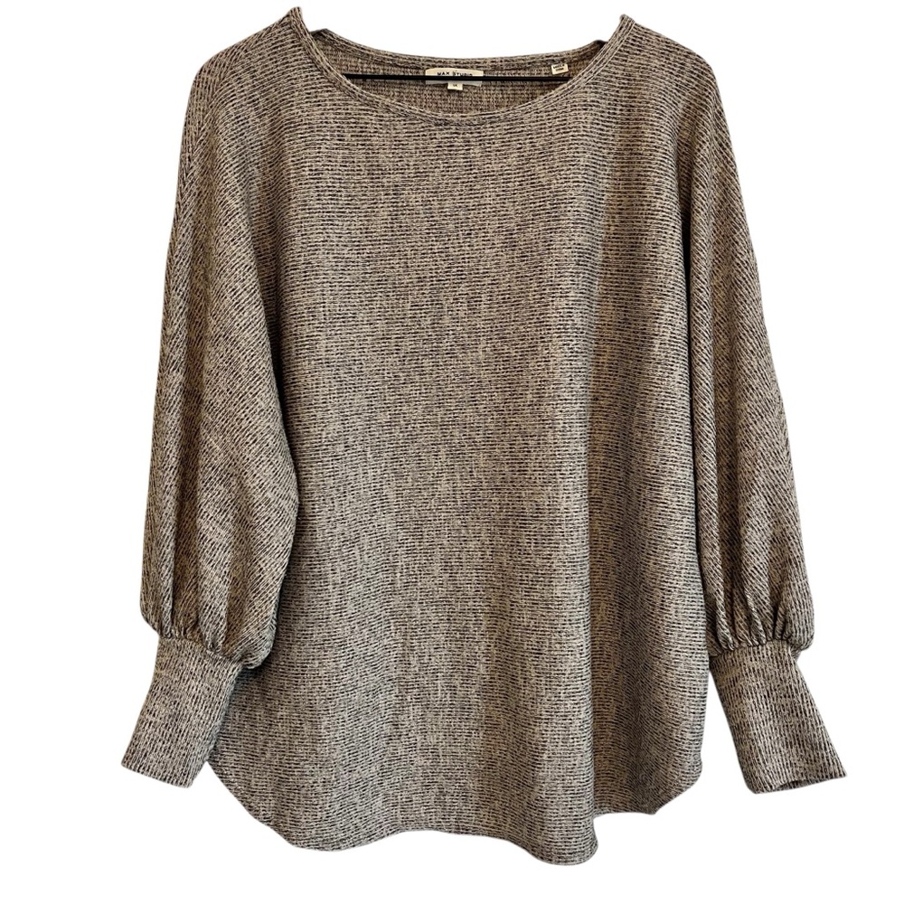 Max Studio Balloon Sleeve Pullover Gray Beige Lightweight Sweater Top
